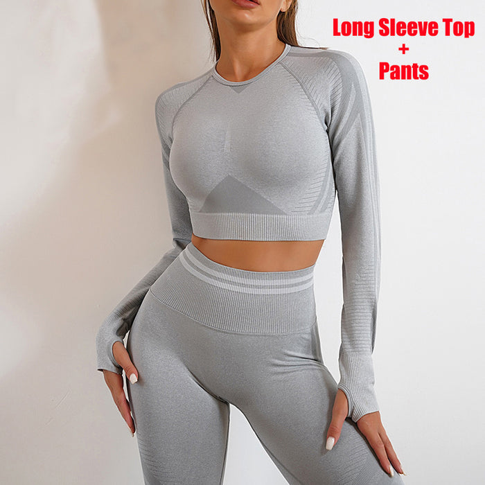 Elite Seamless Yoga Pants Sports Gym Fitness Leggings plus Long Sleeve Tops Outfits Butt Lifting Slim Workout Sportswear Clothing