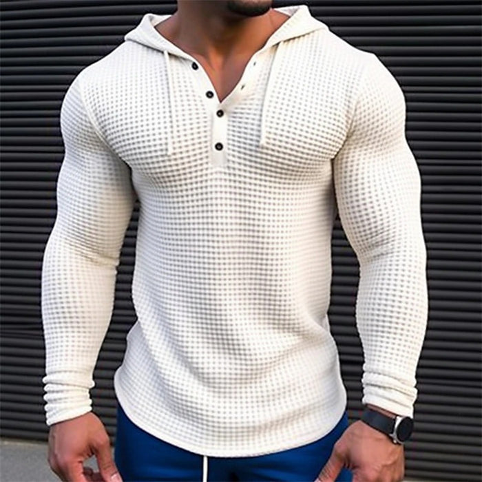 Elite Men's Pullover Casual Long Sleeve T-shirt Waffler Slim Tops Sweat-shirt Solid Color Comfortable Mens Outdoor Streetwear S-3XL