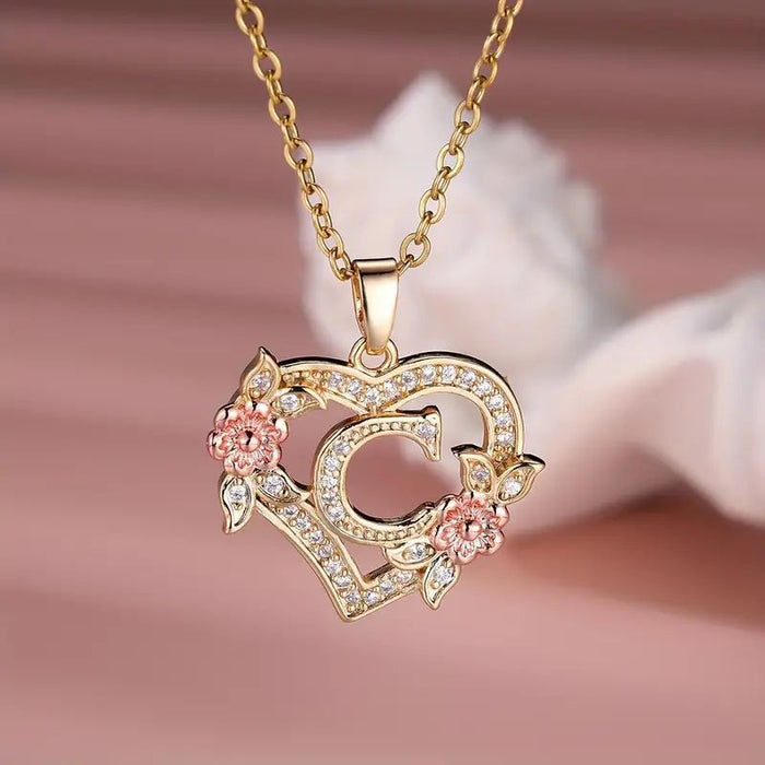 Fashion Hollowed-out Love Heart Flowers Letter Necklace