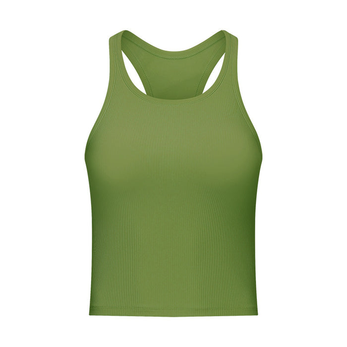 Round Neck Threaded Yoga Vest With Chest Pad