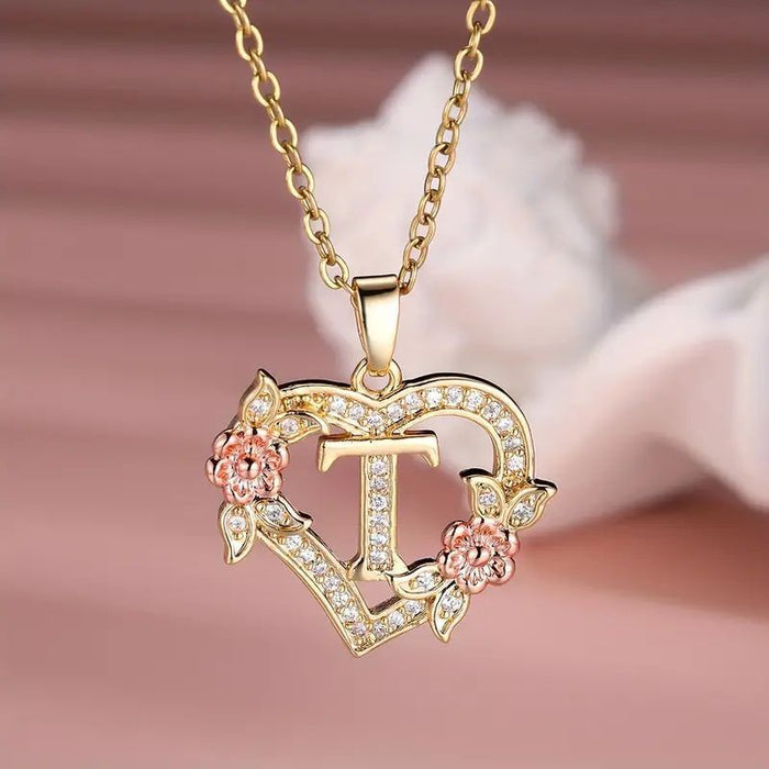 Fashion Hollowed-out Love Heart Flowers Letter Necklace