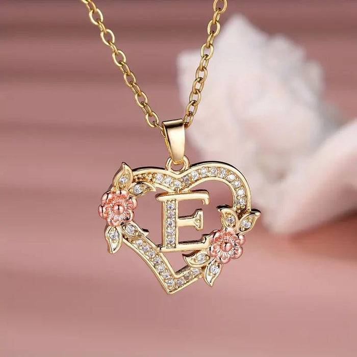 Fashion Hollowed-out Love Heart Flowers Letter Necklace