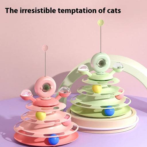 4-Level Cat Toy Tower with Interactive Roller Balls