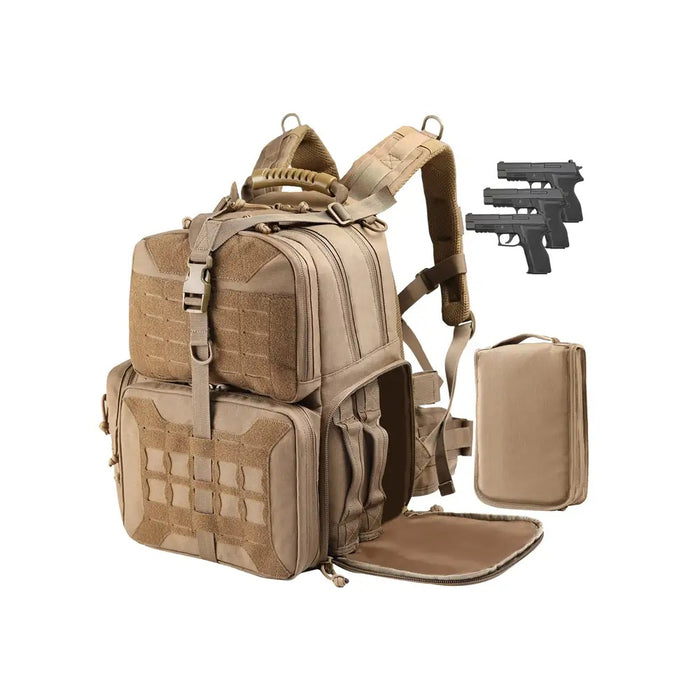 Tactical Range Backpack Bag, VGOO Range Activity Bag For Handgun And Ammo, 3 Pistol Carrying Case For Hunting Shooting