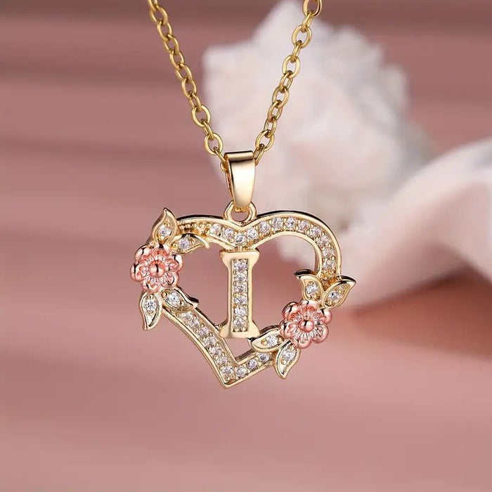 Fashion Hollowed-out Love Heart Flowers Letter Necklace