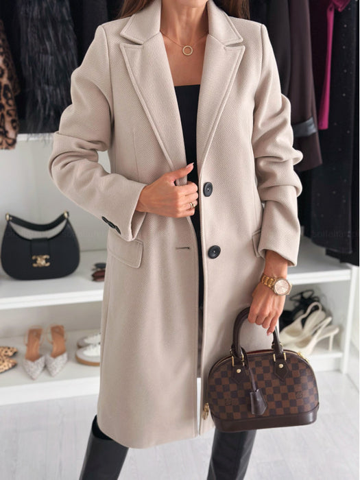 Lapel Single-breasted Wool Coat Winter Long Sleeve Solid Color Long Jacket Women Clothing