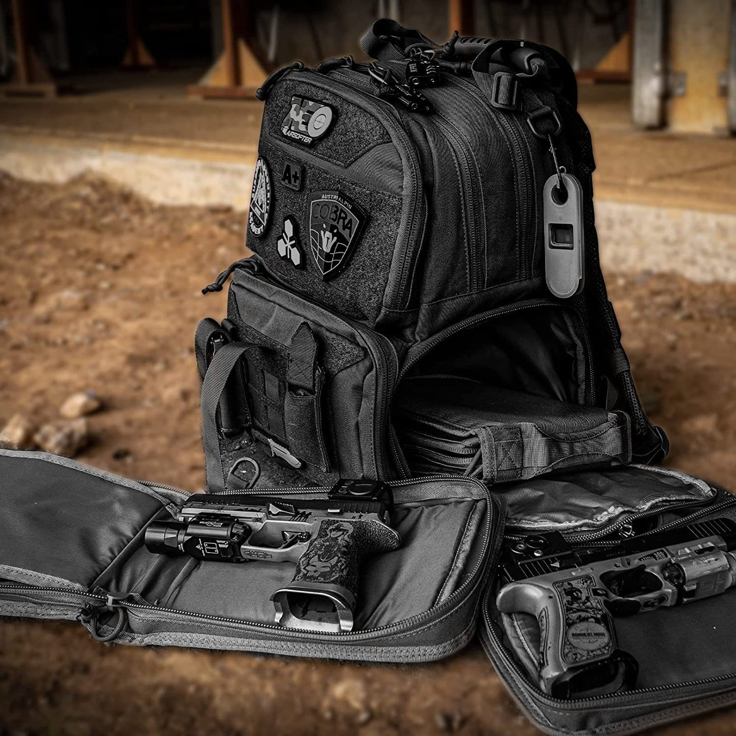 Tactical Range Backpack Bag, VGOO Range Activity Bag For Handgun And Ammo, 3 Pistol Carrying Case For Hunting Shooting