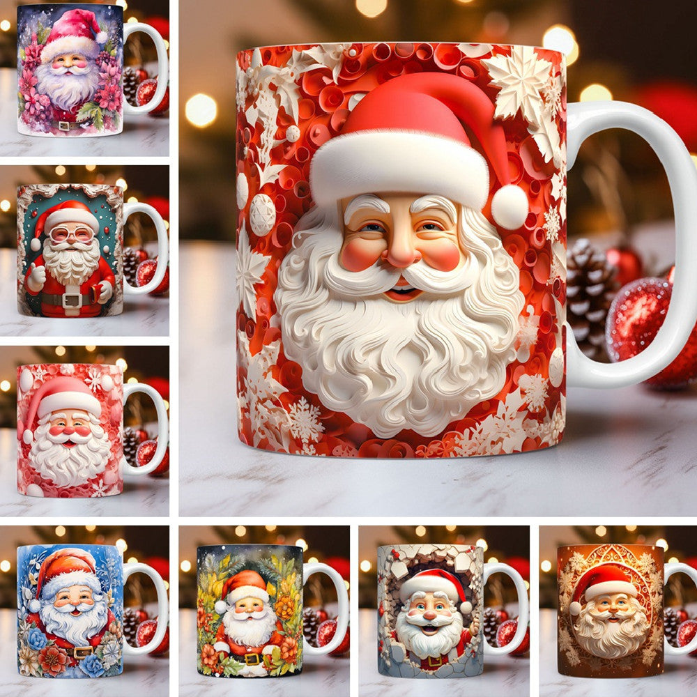 Creative 3D Christmas Ceramic Mug Unique Space Design Snowman Santa Coffee Cup Tea Milk Mug Christmas Gifts For Kids Adults Kitchen Gadgets