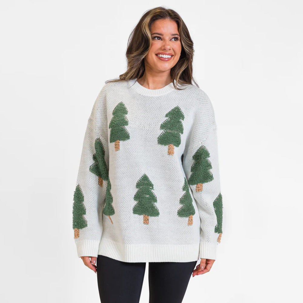 Women's Christmas Tree Long Sleeve Round Neck Sweater