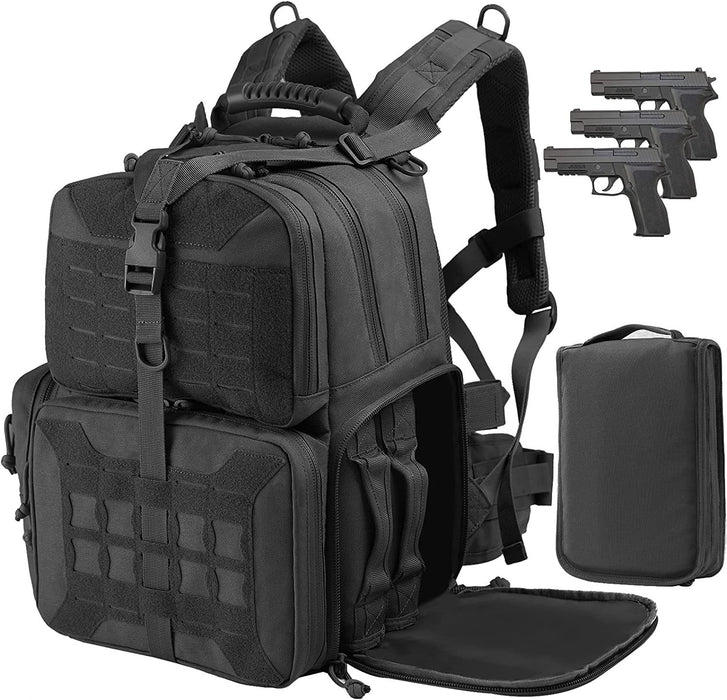 Tactical Range Backpack Bag, VGOO Range Activity Bag For Handgun And Ammo, 3 Pistol Carrying Case For Hunting Shooting