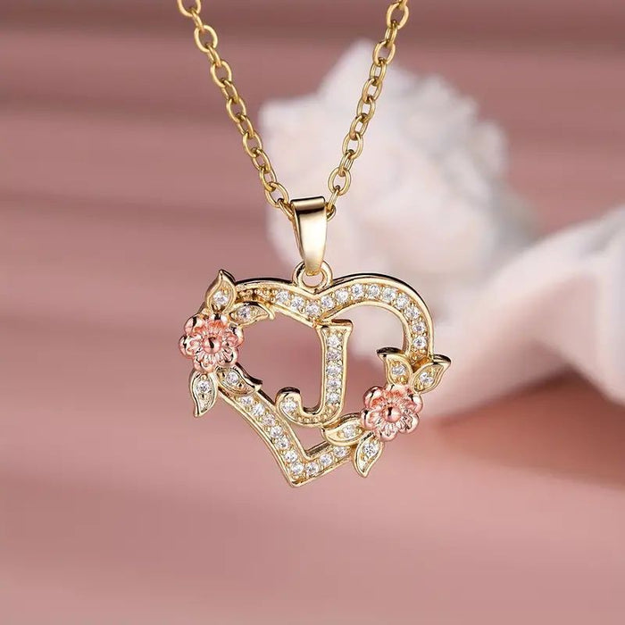 Fashion Hollowed-out Love Heart Flowers Letter Necklace