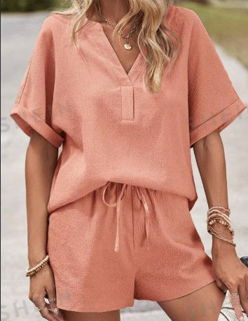 Women's Solid Color Loose Fit Casual 2-Piece Set Conjunto Short Summer Sets