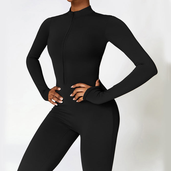 Elite Sportswear Warm Zipper Long-sleeved Jumpsuit Yoga Fitness Sports Pants Breathable Bodysuit Women's Clothing