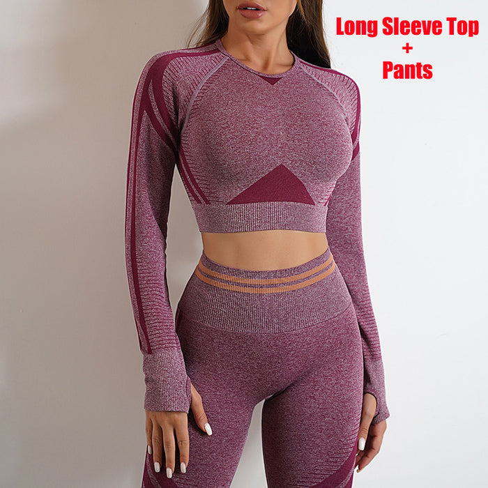 Elite Seamless Yoga Pants Sports Gym Fitness Leggings plus Long Sleeve Tops Outfits Butt Lifting Slim Workout Sportswear Clothing