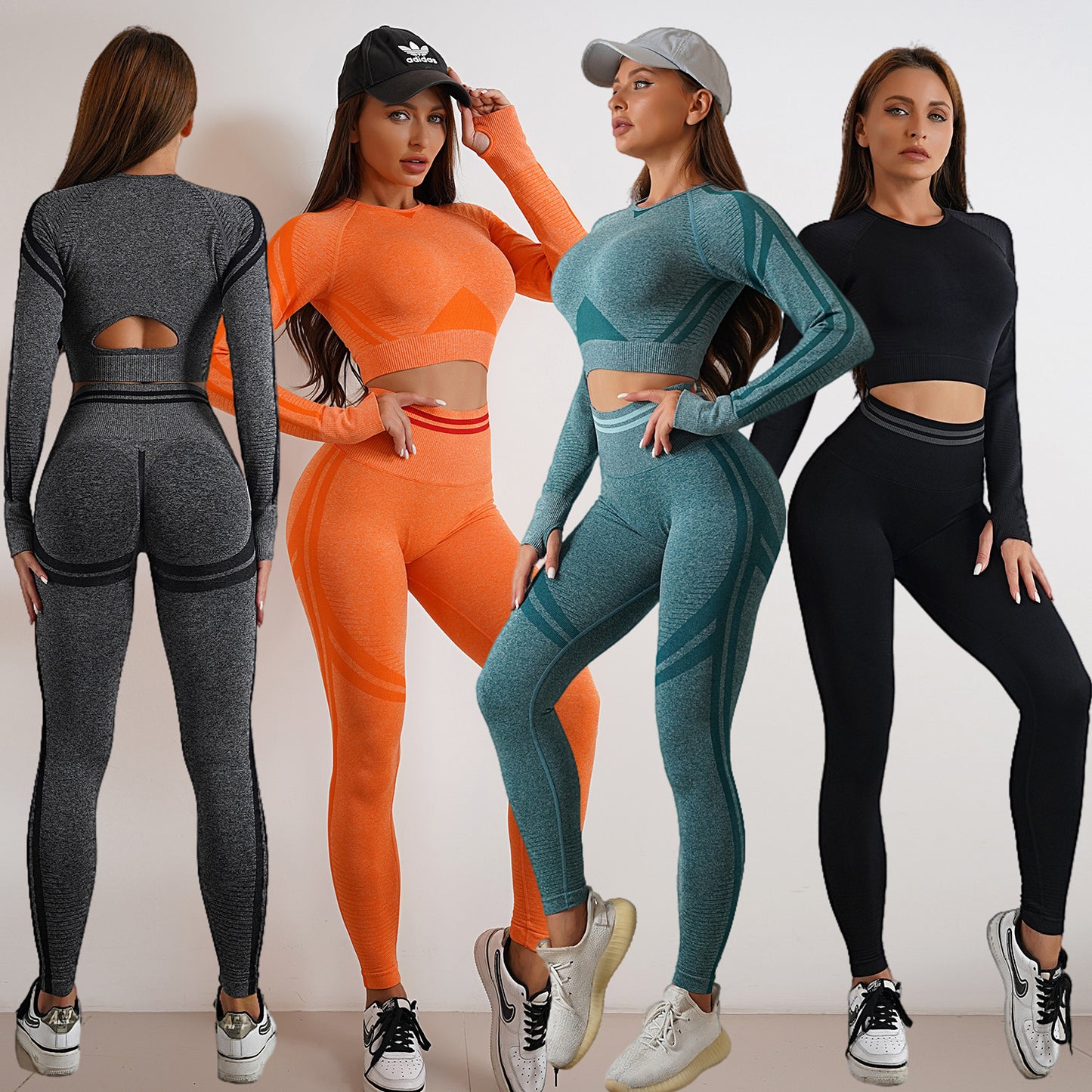 Elite Seamless Yoga Pants Sports Gym Fitness Leggings plus Long Sleeve Tops Outfits Butt Lifting Slim Workout Sportswear Clothing