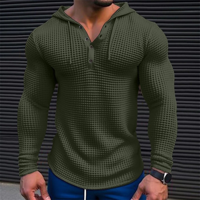 Elite Men's Pullover Casual Long Sleeve T-shirt Waffler Slim Tops Sweat-shirt Solid Color Comfortable Mens Outdoor Streetwear S-3XL