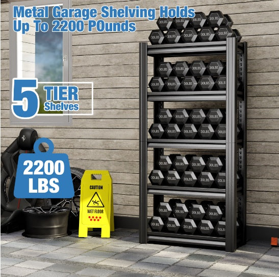 5 Tier Adjustable Height Metal Shelving Unit For Garage Basement