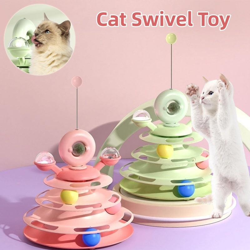 4-Level Cat Toy Tower with Interactive Roller Balls