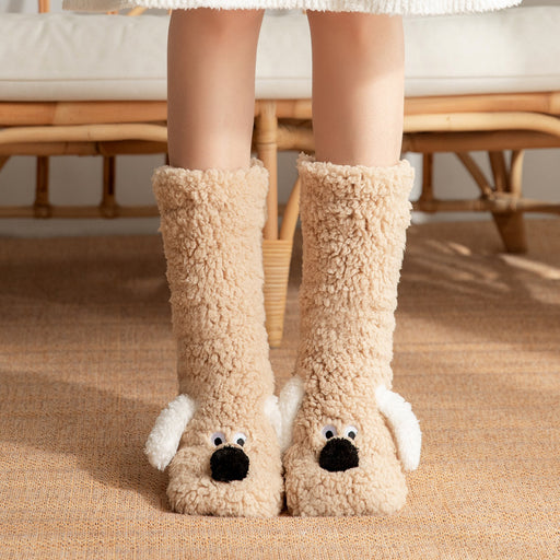 Cute Cartoon Dog Floor Socks Winter Warm Non-slip Plush Socks For Women