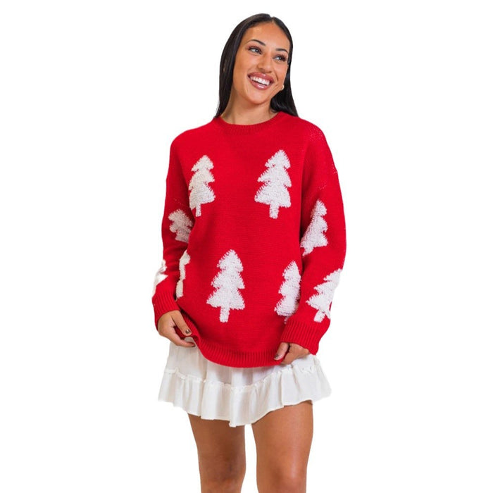 Women's Christmas Tree Long Sleeve Round Neck Sweater