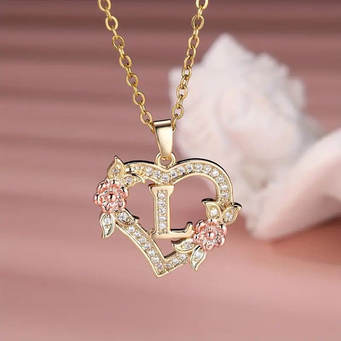 Fashion Hollowed-out Love Heart Flowers Letter Necklace