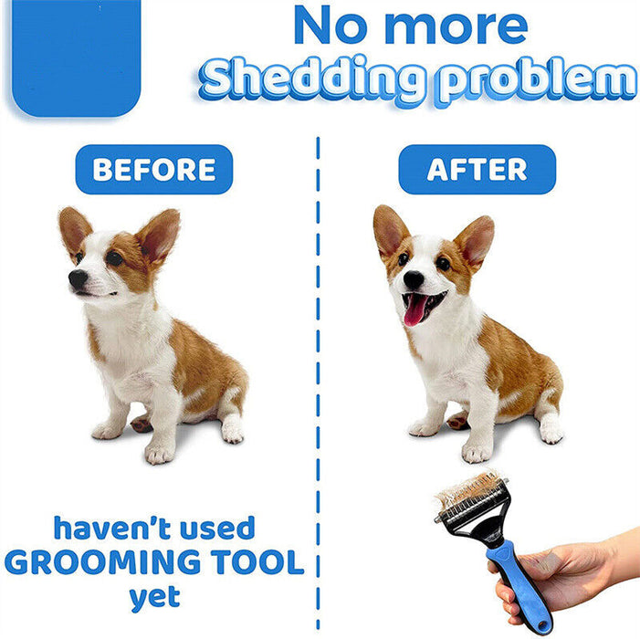 Double-Sided Pet Grooming Deshedding & Dematting Rake