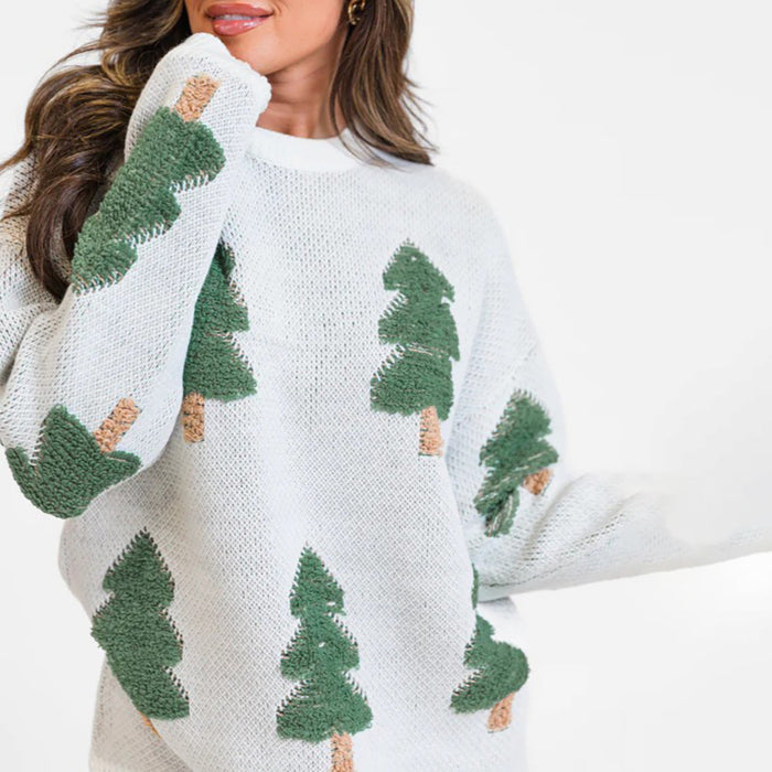 Women's Christmas Tree Long Sleeve Round Neck Sweater