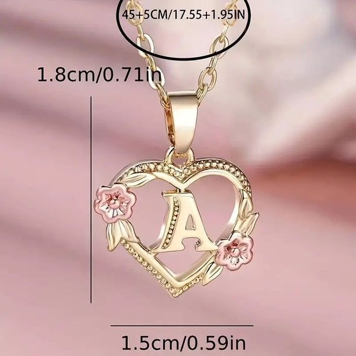 Fashion Hollowed-out Love Heart Flowers Letter Necklace