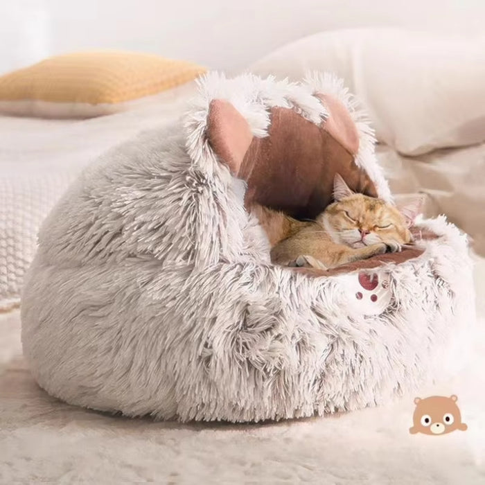 Winter New Long Plush Pet Cat Bed Round Cat Cushion Cat House Warm Cat Basket Cat Sleep Bag Cat Nest Kennel For Small Dog Cat