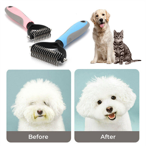 Double-Sided Pet Grooming Deshedding & Dematting Rake