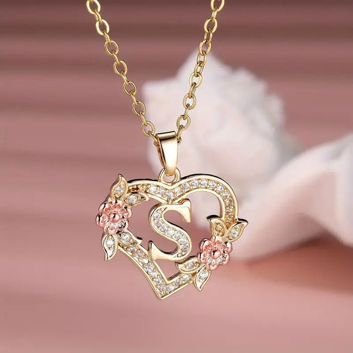 Fashion Hollowed-out Love Heart Flowers Letter Necklace