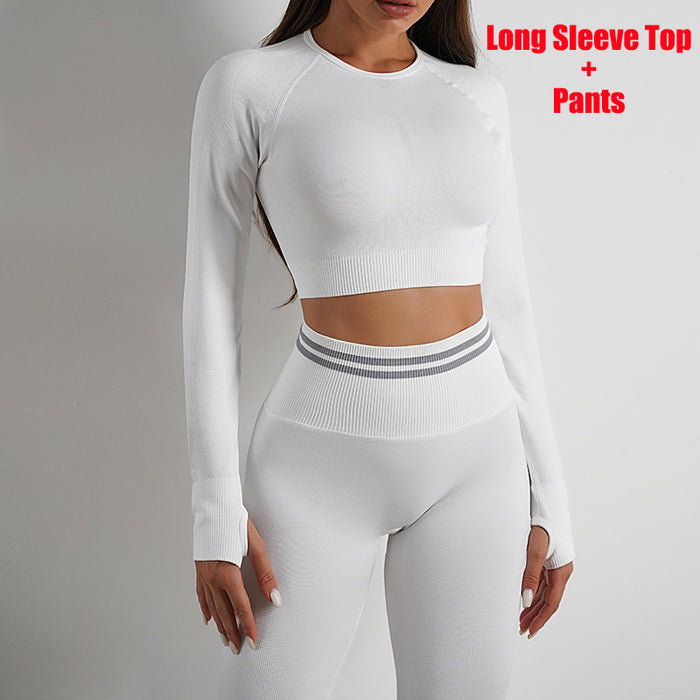 Elite Seamless Yoga Pants Sports Gym Fitness Leggings plus Long Sleeve Tops Outfits Butt Lifting Slim Workout Sportswear Clothing