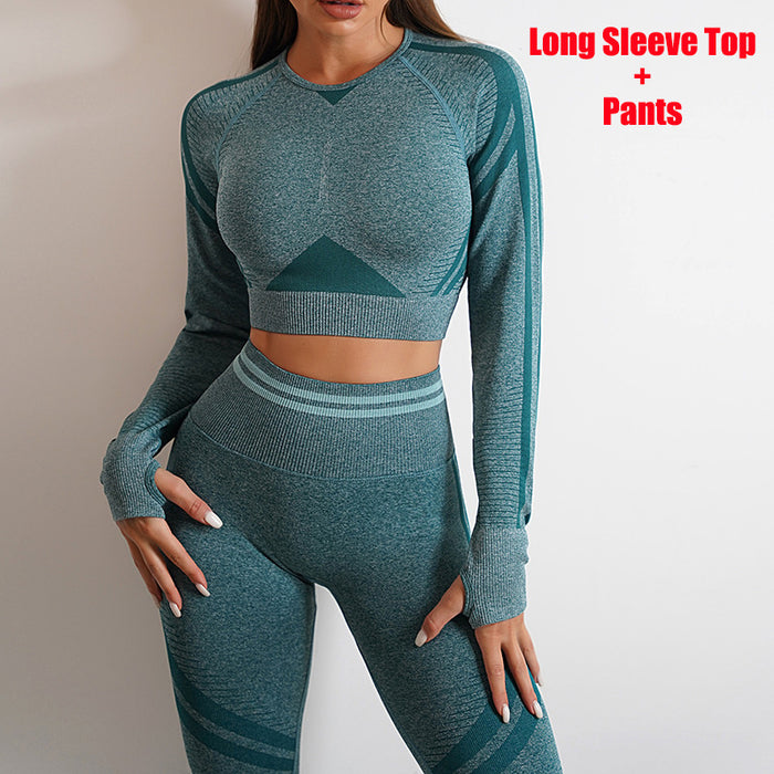 Elite Seamless Yoga Pants Sports Gym Fitness Leggings plus Long Sleeve Tops Outfits Butt Lifting Slim Workout Sportswear Clothing