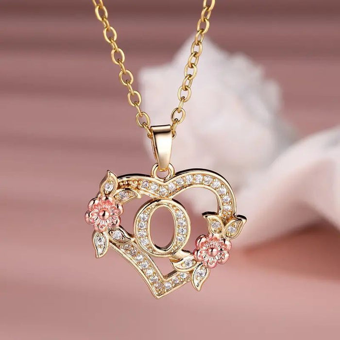 Fashion Hollowed-out Love Heart Flowers Letter Necklace