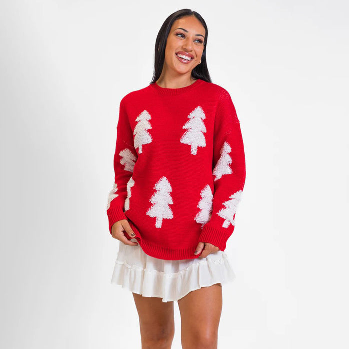 Women's Christmas Tree Long Sleeve Round Neck Sweater