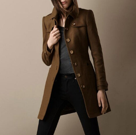 Ladies Spring Long Jacket Wool Trench Coat