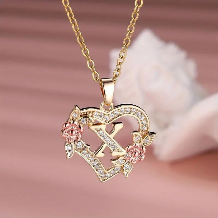 Fashion Hollowed-out Love Heart Flowers Letter Necklace