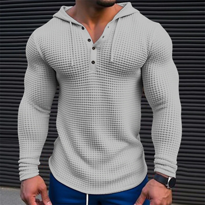 Elite Men's Pullover Casual Long Sleeve T-shirt Waffler Slim Tops Sweat-shirt Solid Color Comfortable Mens Outdoor Streetwear S-3XL